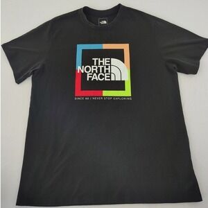 The North Face Coordinates Graphic T-Shirt 2XL Logo Short Sleeve Black Vtg Retro